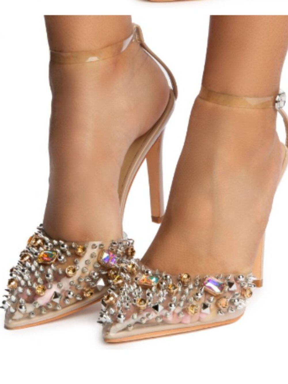Azalea Wang Popstar Clear Crystal Embellished Slingback Pumps Size 7.5